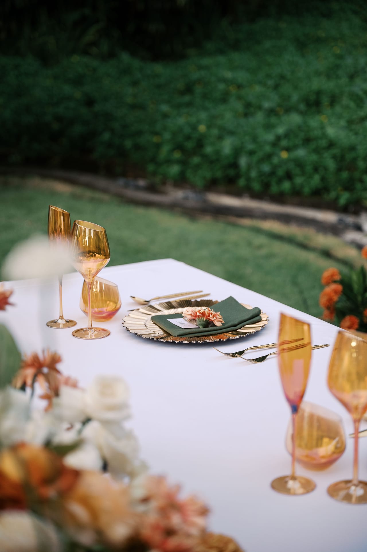 Warm, modern event styling with tropical flowers
